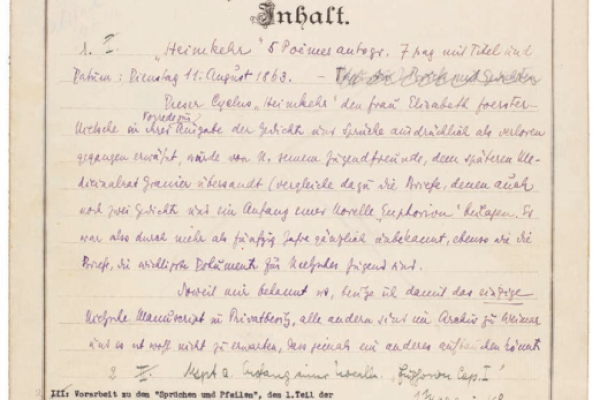 Chemise de conservation 
de manuscrits de Nietzsche, copieusement annotée par Stefan Zweig, Fondation Martin Bodmer, Aut. N-11
© Fondation Martin Bodmer / numérisation Bodmer Lab, UNIGE