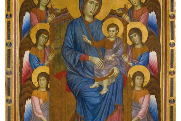 Cenni di Pepo, dit Cimabue La Vierge et l’Enfant en majesté entourés de six anges (Maestà), 1280-1290
Tempera sur fond d’or sur bois (peuplier). Musée du Louvre
© C2RMF / Thomas Clot