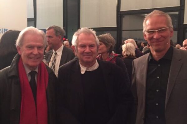 Ben Vautier, Robert Kopp Artpassions, Roland Wetzel, directeur Musée Tinguely. Vernissage au Musée Tinguely le 20 octobre 2015