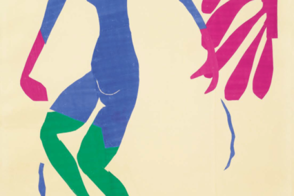 Nu bleu aux bas verts 1952 Papiers peints à la gouache et découpés sur papier sur toile 258x167cm Fondation Louis Vuitton Paris © Succession H Matisse 2024 ProLitteris